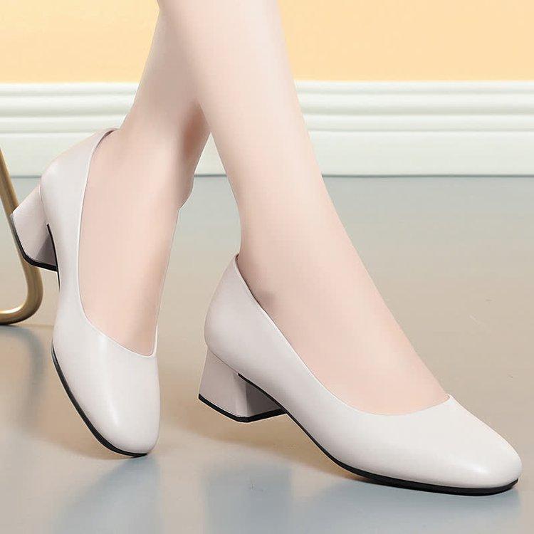 Autumn Square Head Soft Sole Thick Heel Long Standing Not Tired Flight Attendant Work Shoes Interview Shoes Women Single Shoes Work Commuter Women's S