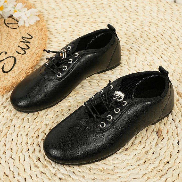 Vintage burgundy lace-up flat ballet shoes female doll French soft leather Mary Jane shoes light mouth single shoes
