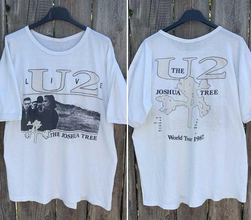 U2 The Joshua Tree Tour 1987 T-shirt white 2 side short sleeve tee NH15588 XXXL