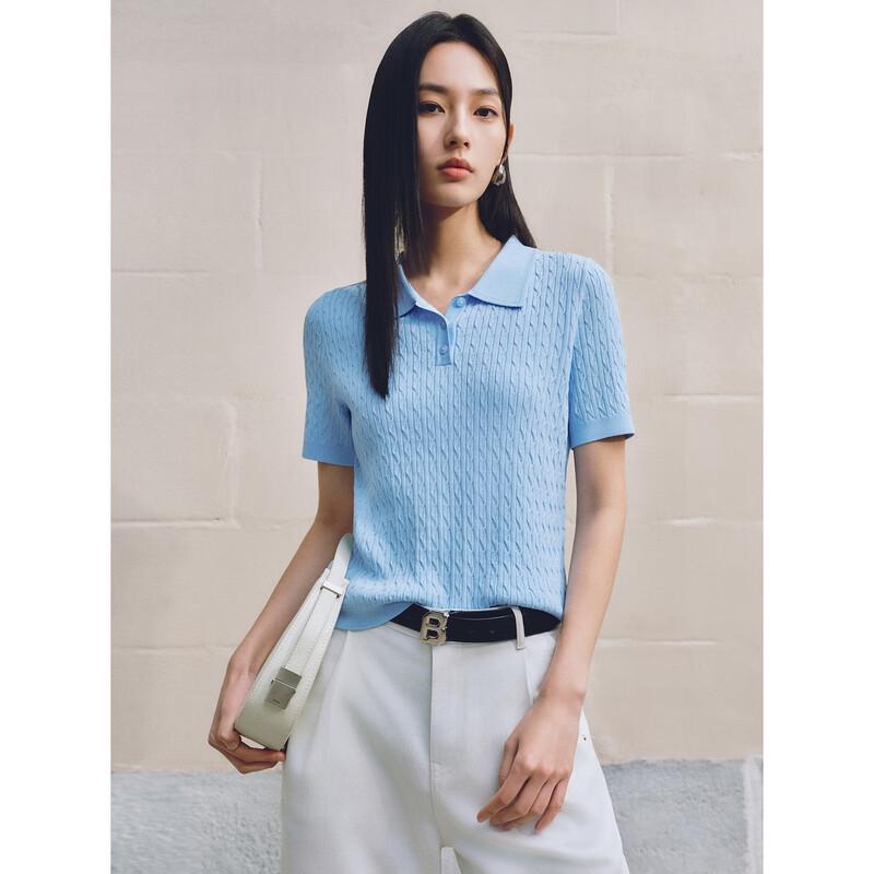 PEACEBIRD Women's Polo Collar Cable Knit Short Sleeve Top