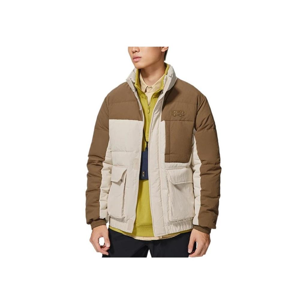 Li-Ning Sports Trend Series Logo Embroidery Concealed Zipper Thick Down Jacket Men Outerwear Brown AYMS061-6