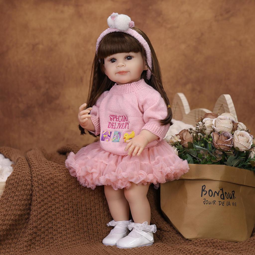 KEIUMI Full Silicone Vinyl 22 Inch Cute Reborn Baby Doll Realistic Skin Washable Doll Toy Christmas Gift