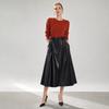 Qooth PU Leather Skirt with Pockets High-Waist Faux Leather Belted Skirt Women's Functional Fashion Skirt QT2984