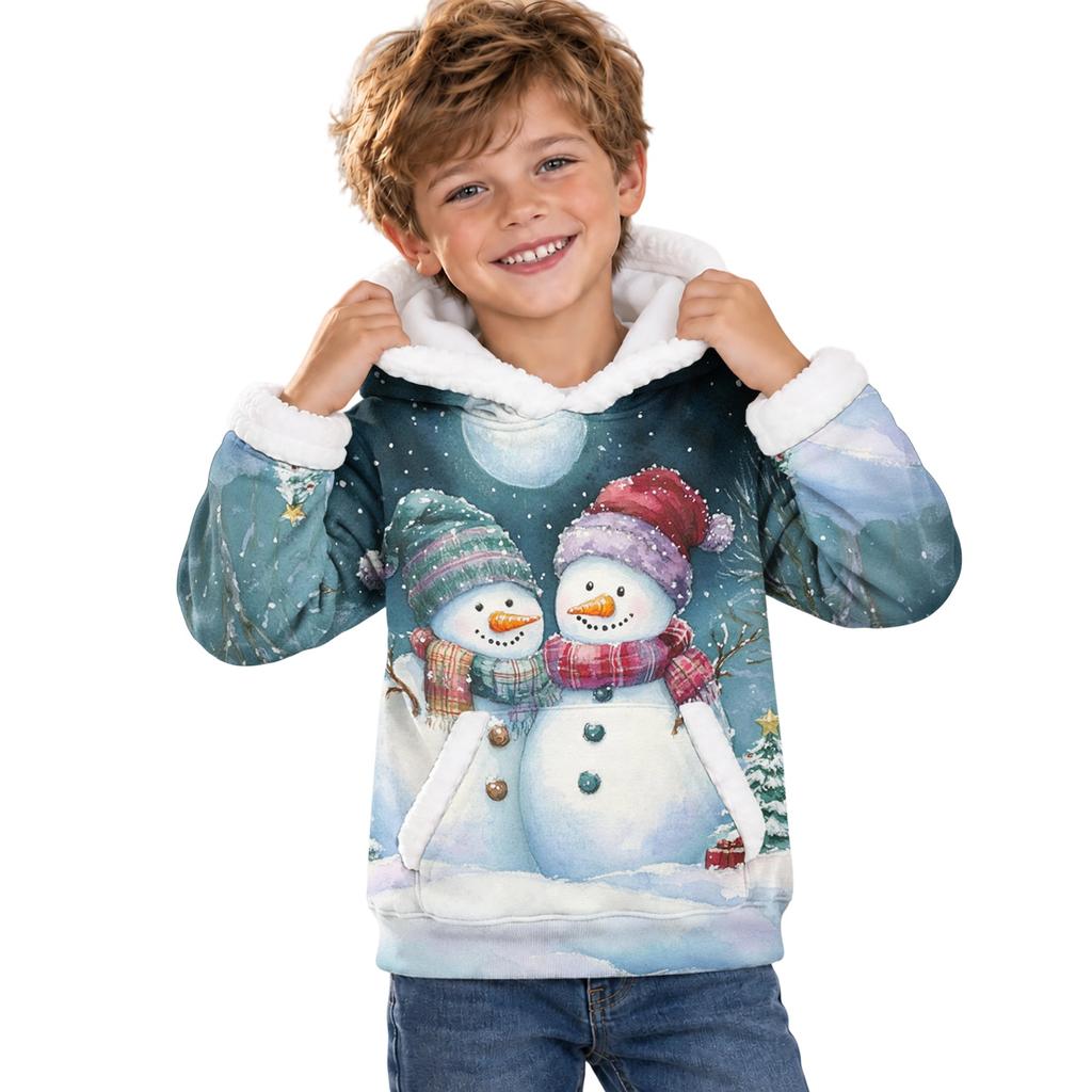 Kids Long Sleeve Christmas Print Casual Fashion Hooded Top