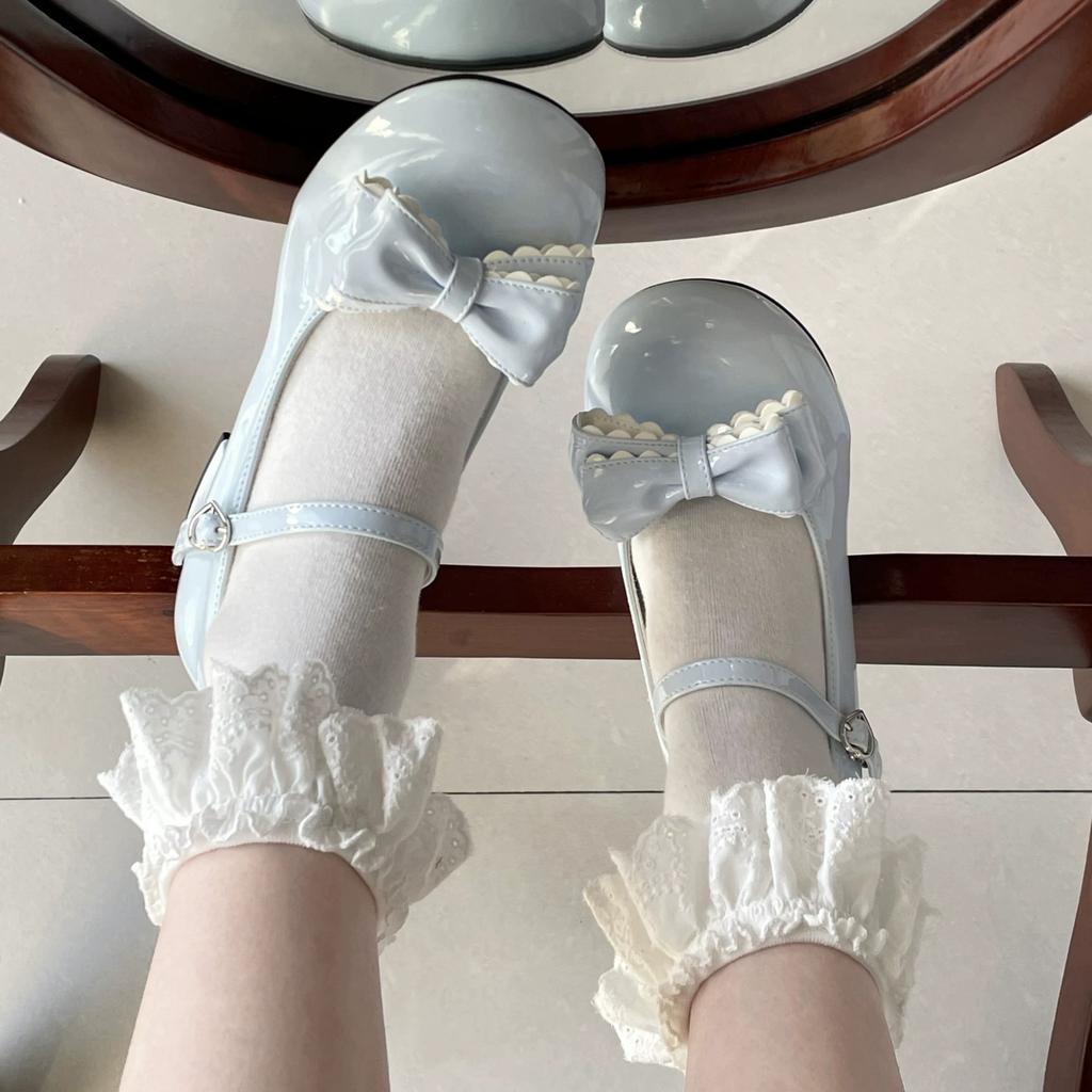 Cute and elegant princess style lolita shoes round head bow lo shoes daily middle heel Mary Jane shoes