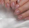 Set di Unghie Finte Press On Professionali a Forma di Mandorla HariPrabodham, 12 Pezzi Riutilizzabili Rosa Latte Gel con Glitter Olografico Design Ombré, Lunga Durata