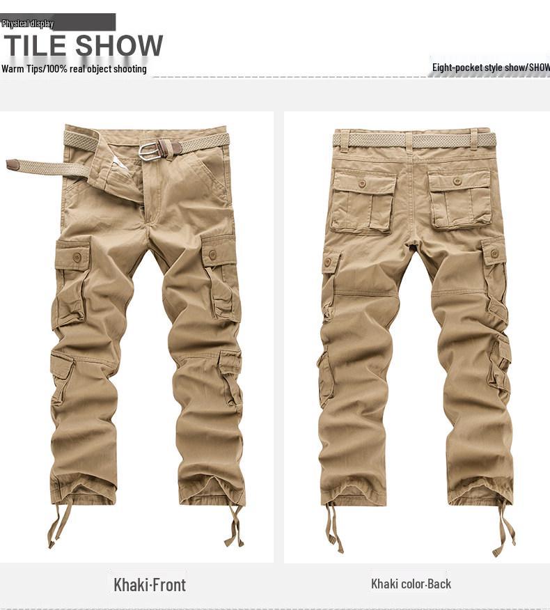 Men's Loose Fit Cotton Tactical Pants with Multi-Pockets