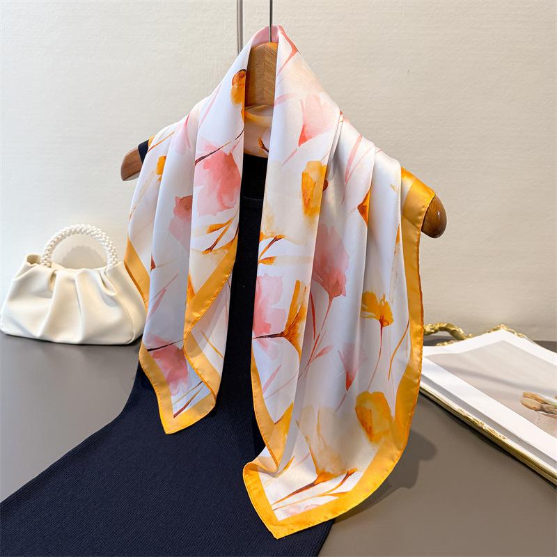 Designer Luxury Bohemian Style Square Scarves Women Silk Scarf Floral Bandana Small Neckties Hairbands Foulard Shawl