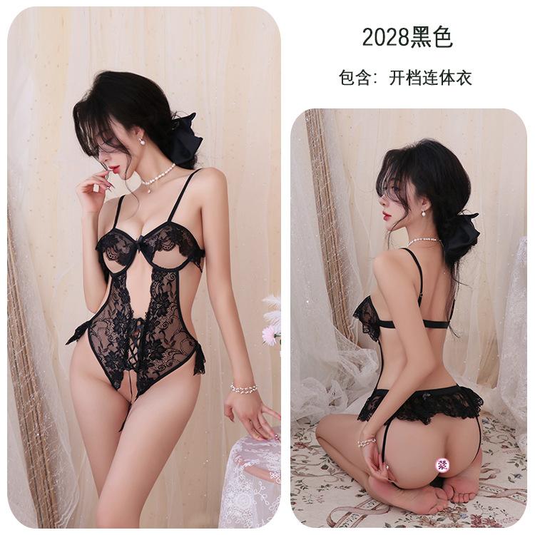 Sexy Lingerie Sexy Suspender Lace Seduction Onesie Women's Steel Tray Gathers Perspective Uniform