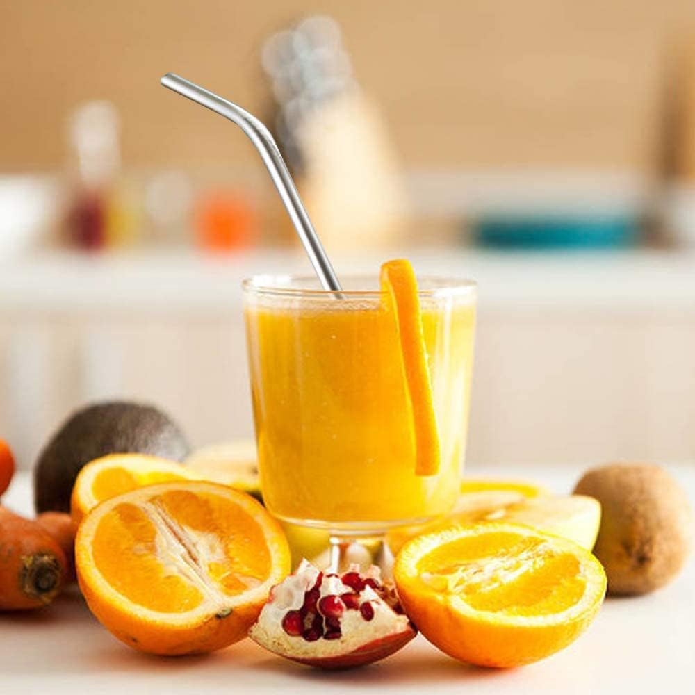 16 Pack of Reble Stainless Steel Metal Straws, 8 Straight + 8 Bent 8.5 Inch Metal Straws with 2 Cleaning Brushes, Straw Compatible with 20oz Stanley