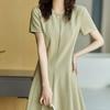 Women's Casual Dress Large Size Slim Career Dress Summer Elegant Short-sleeved Waist A-line Dress