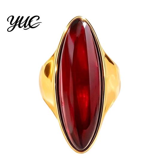 Non Tarnish Rings Statement Ring with Oval Faux Crystal, Vintage Geometric Dainty Ring, Men Women Finger Jewelry for Everyday Wear Parties Casual