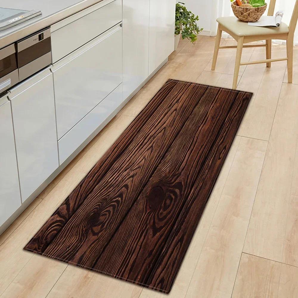 Wood Pattern Anti-Slip Kitchen Mat Absorbent Floor Rug for Bedroom Living Room Hallway Balcony Entrance Doormat