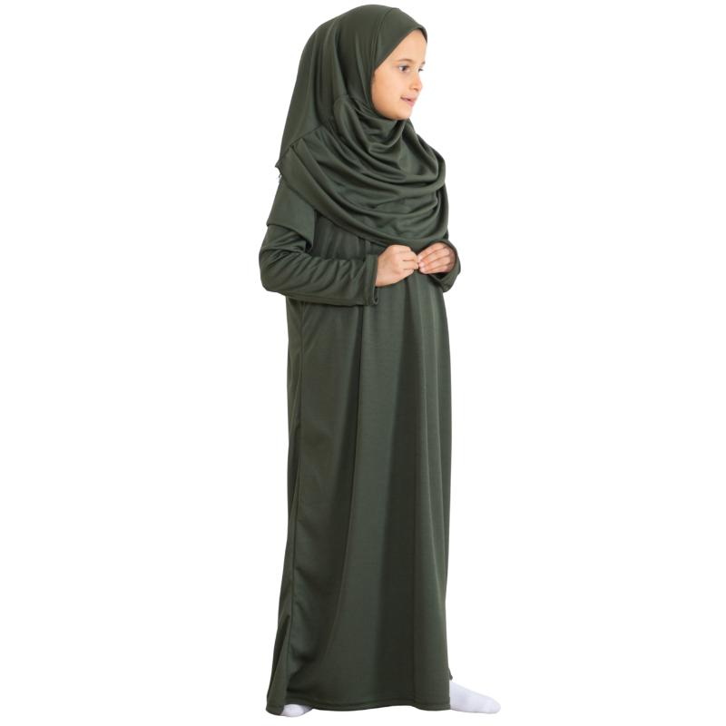 Rochie de Rugăciune pentru Copii Haine Musulmane pentru Fete Abaya cu Mâneci Lungi cu Hijab Set Maxi Islamic din Două Piese Eșarfă Caftan Jilbab