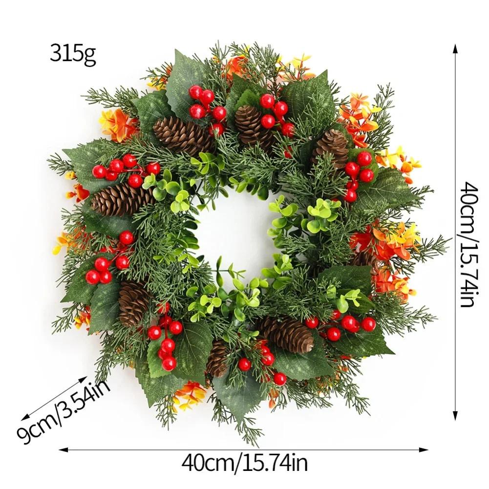 1PC Christmas Wreath 40CM Decorations Flower Christmas Wreath With Pinecones Berries Christmas Door Wall Decoration Garlands