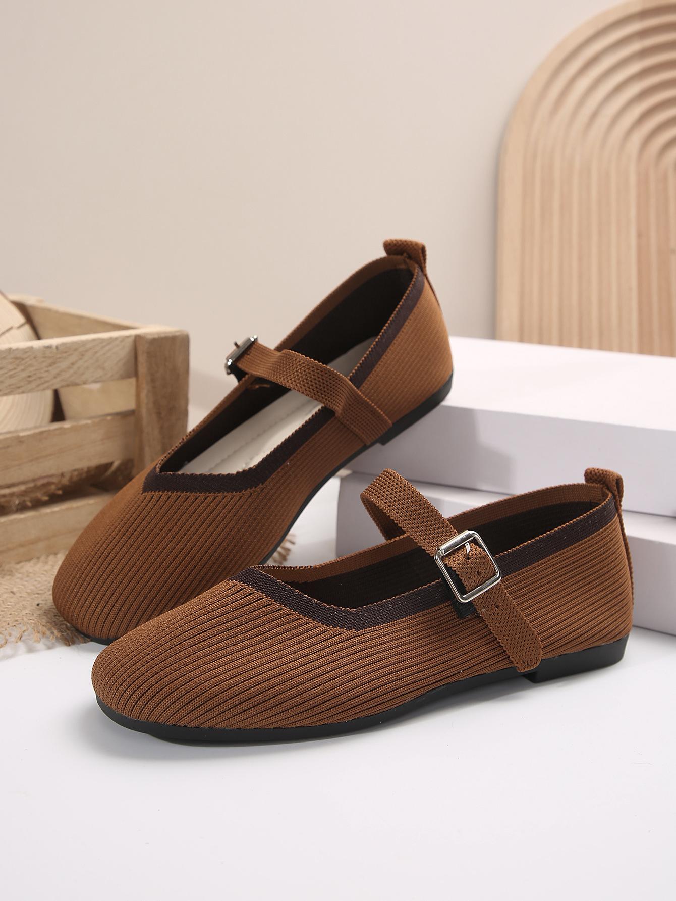 

Женские туфли на плоской подошве с круглым носком, однотонные трикотажные туфли без застежек, повседневные дышащие балетки, женские туфли на плоской подошве, женские мокасины 43 темно-коричневого