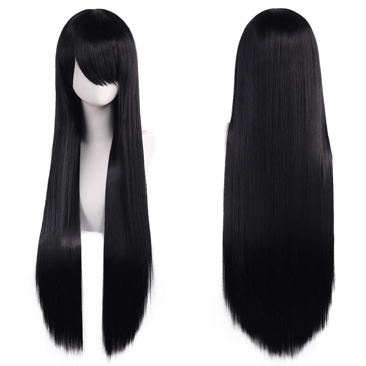 

Парик для косплея длиной 80 см, синтетический, белый, фиолетовый, зеленые волосы, прямой, серебристый, розовый парик, парик Лолиты с челкой Black-32inches