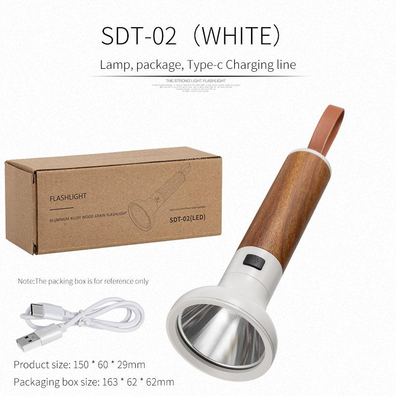 Powerful LED Strong Light Flashlight Aluminium Alloy Torch Imitation Wood Grain Built-in Battery Outdoor Waterproof Camping Lamp