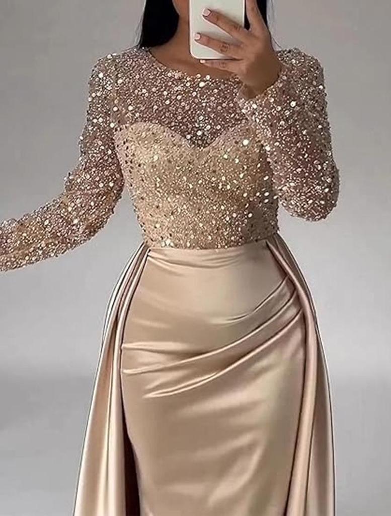 2026 Glamorous Women’s Sequined Gala and Evening Gown with Long Sleeves