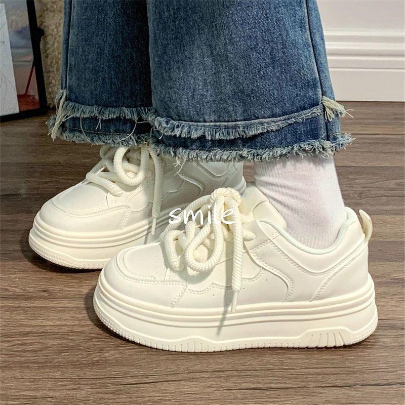 Mleczne fufu student małe białe buty damskie wiosenno-jesienne wszechstronne buty niszowe oryginalne buty damskie casualowe podwyższające buty na grubej platformie