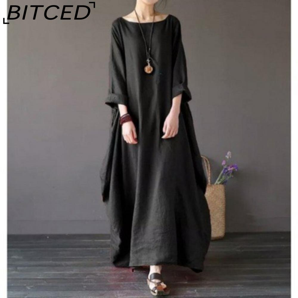 BITCED Women Long Loose Summer Casual Dress Linen Cotton Plus Size