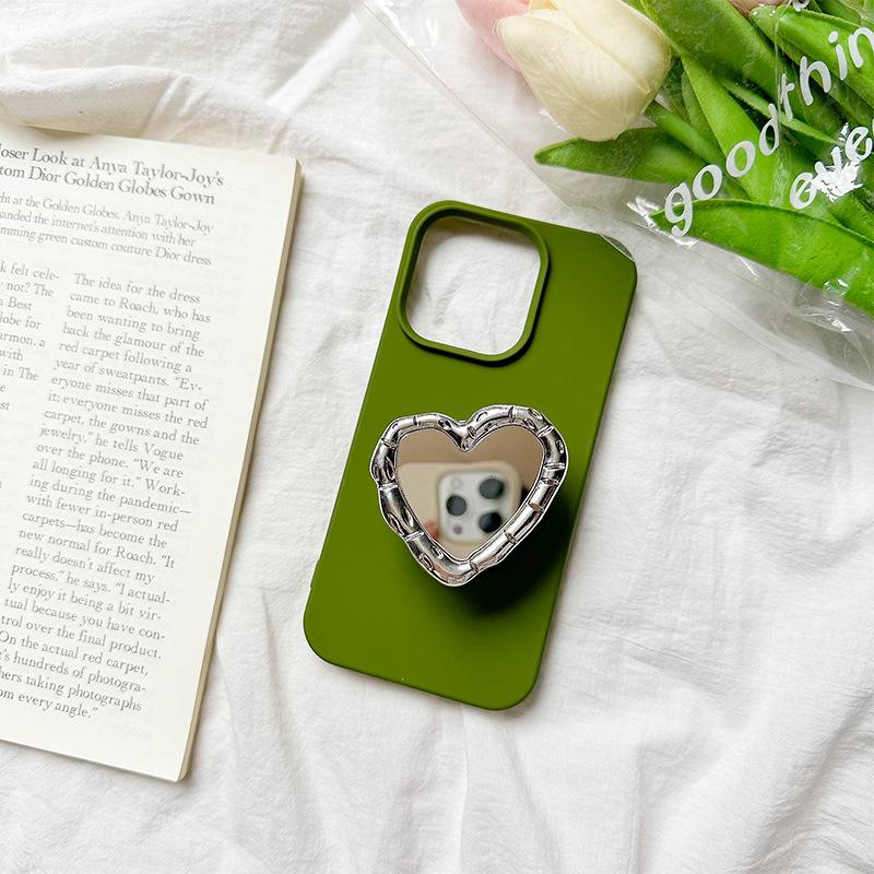 Creative Metal Love Mirror Sticker Mobile Phone Case Airbag Bracket Back Sticker Retractable Portable Makeup Mirror Niche