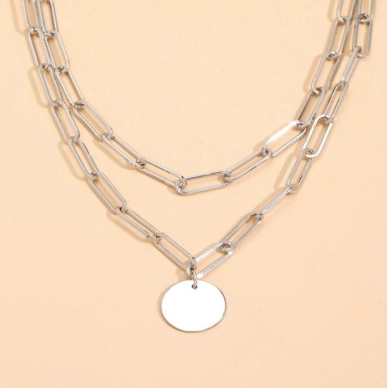 Vintage Round Charm Layered Necklace Women'S Jewelry Layered Accessories For Girls Clothing Aesthetic Gifts Fashion Pendant