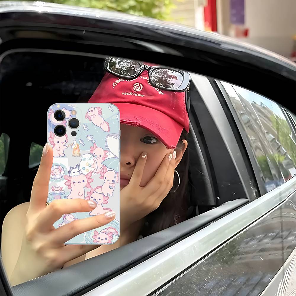 Cartoon Axolotl Cute Transparent Soft Phone Case For IPhone 15 12 14 16 17 13 Plus 11 Pro Max 13 Pro