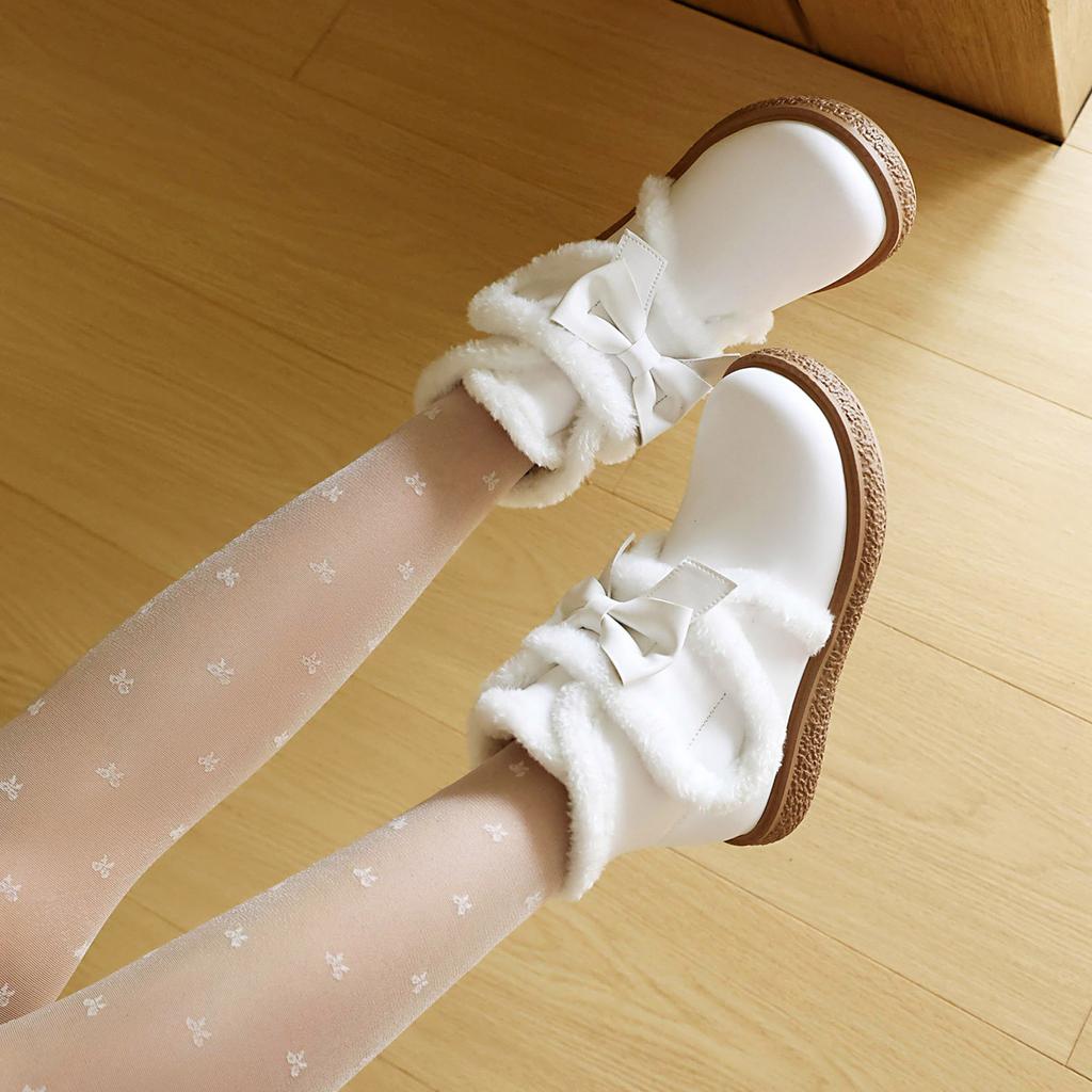 Cute Boots Women Winter Boots Lined Fashion Mid Calf Boots For Women Warm Fuzzy Boots Comfortable Womens Boots With Bowknot