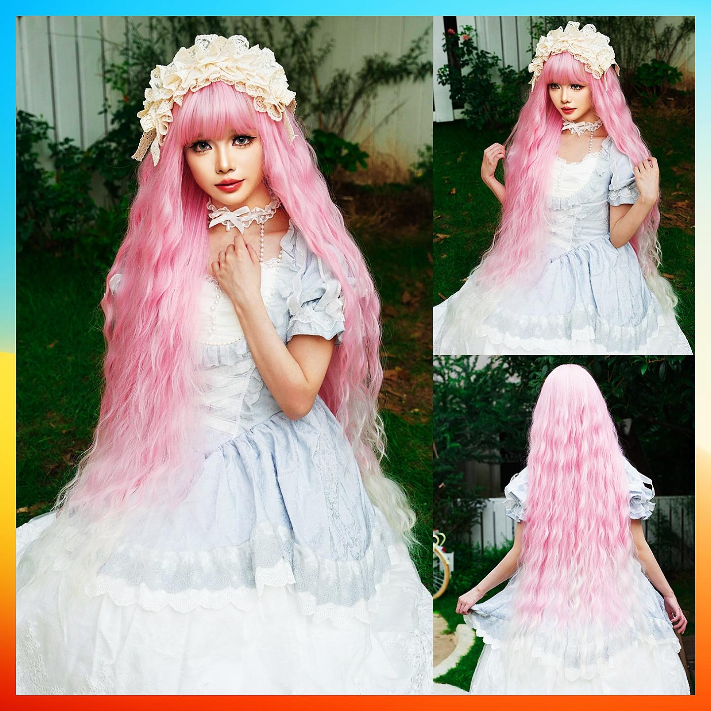 

Европейский модный очень длинный кудрявый парик для косплея для женщин розовый