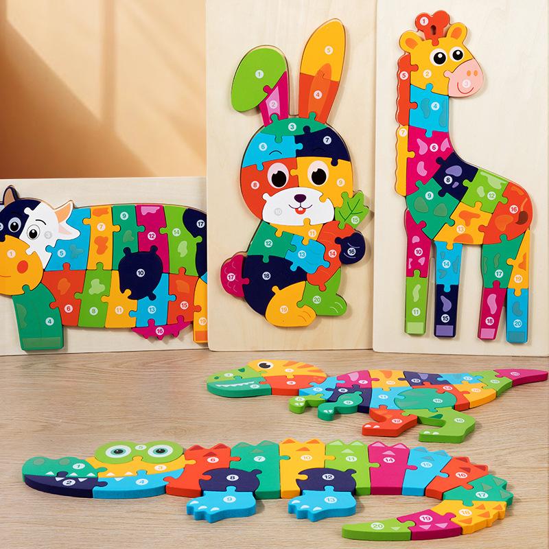 Children'S Early Education Puzzle Large Buckle Three-Dimensional Dinosaur Animal Digital Cognition Puzzle Puzzle Toy