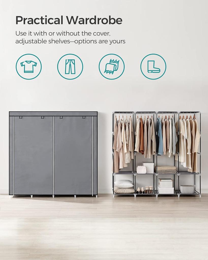 SONGMICS Portable Closet, Wardrobe Closet Organizer with Cover, 4 Hanging Rods and Shelves, 4 Side Pockets, 17.7 X 66.9 X 65.7 Inches