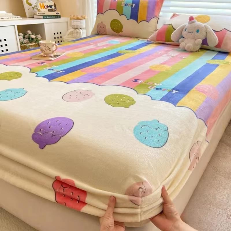 WOSTAR Couple luxury double bed fitted sheet elastic mattress protector cover 180x200 warm coral fleece winter thick bed linens
