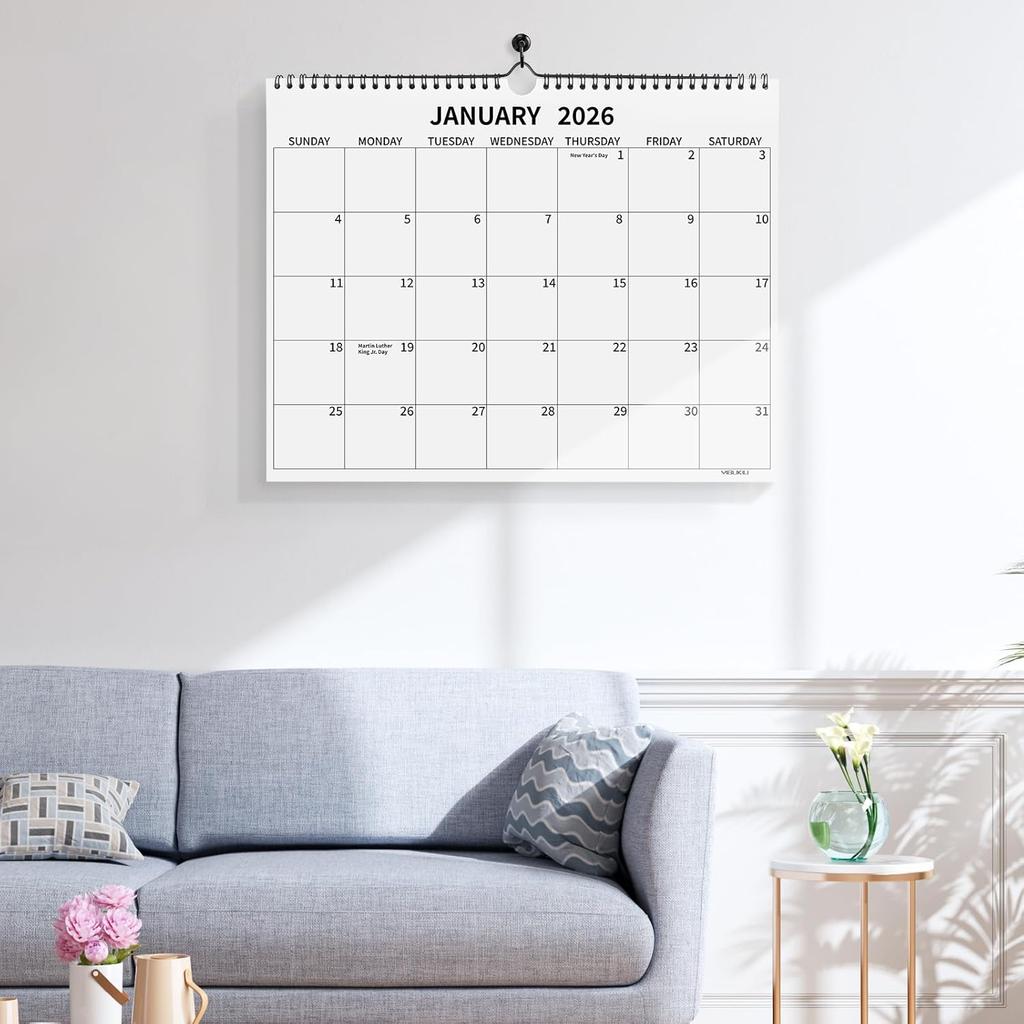 Wall Calendar 2026, 2026 Calendar January 2026 To June 2027, 14"×11" Hanging Calendar for Home Office School Planning (Simple, Horizontal)