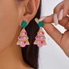 Cute Cartoon Acrylic Snowman Drop Earrings for Women Girls Sweet Pink Christmas Tree Santa Claus Earrings New Year Jewelry Gifts