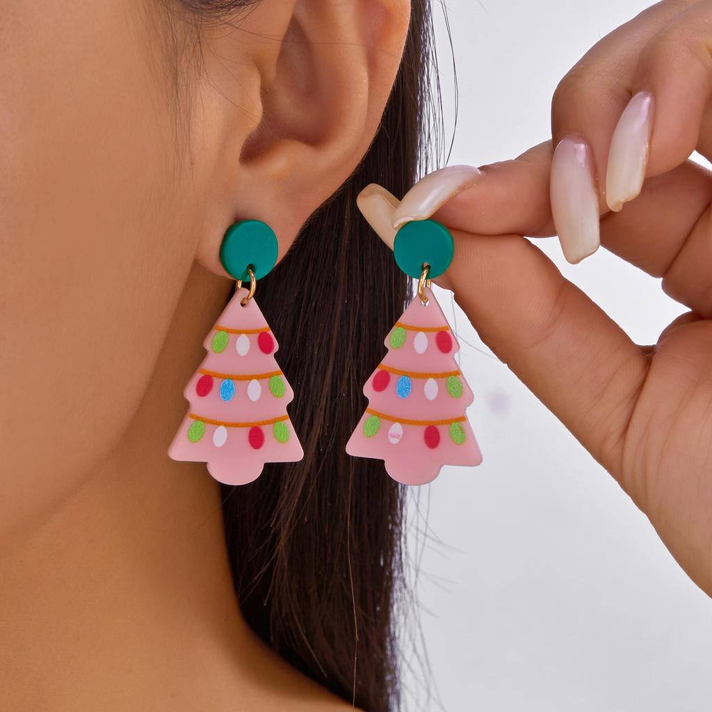 Cute Cartoon Acrylic Snowman Drop Earrings for Women Girls Sweet Pink Christmas Tree Santa Claus Earrings New Year Jewelry Gifts