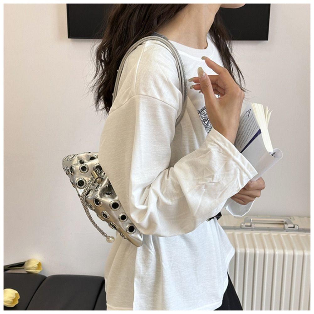 Metal Stud Rivet Shoulder Bag Spicy Girl Drawstring Crossbody Bag Simple Y2k Underarm Bag  Daily