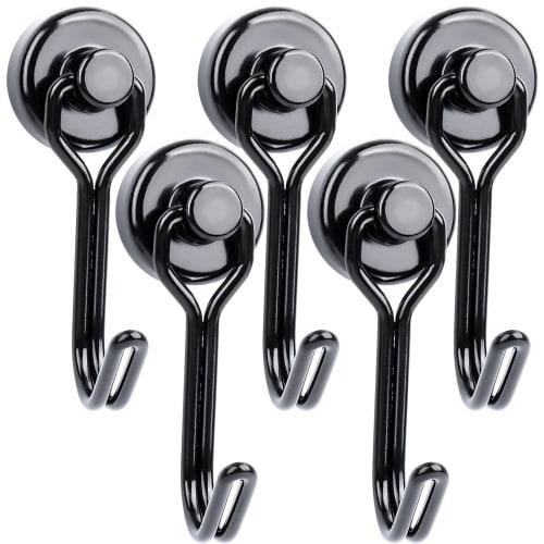 Set of 5 Magnetic Hooks, 16mm Diameter, Super Strong, 10kg Vertical Load Capacity, Metal Storage Hooks with Magnetic Attachments, Suitable for Entrywa