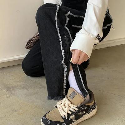 Jeans Women's Straight Leg Loose Spring and Autumn New Large Size American Street High Waist Slit Wide Leg Trousers