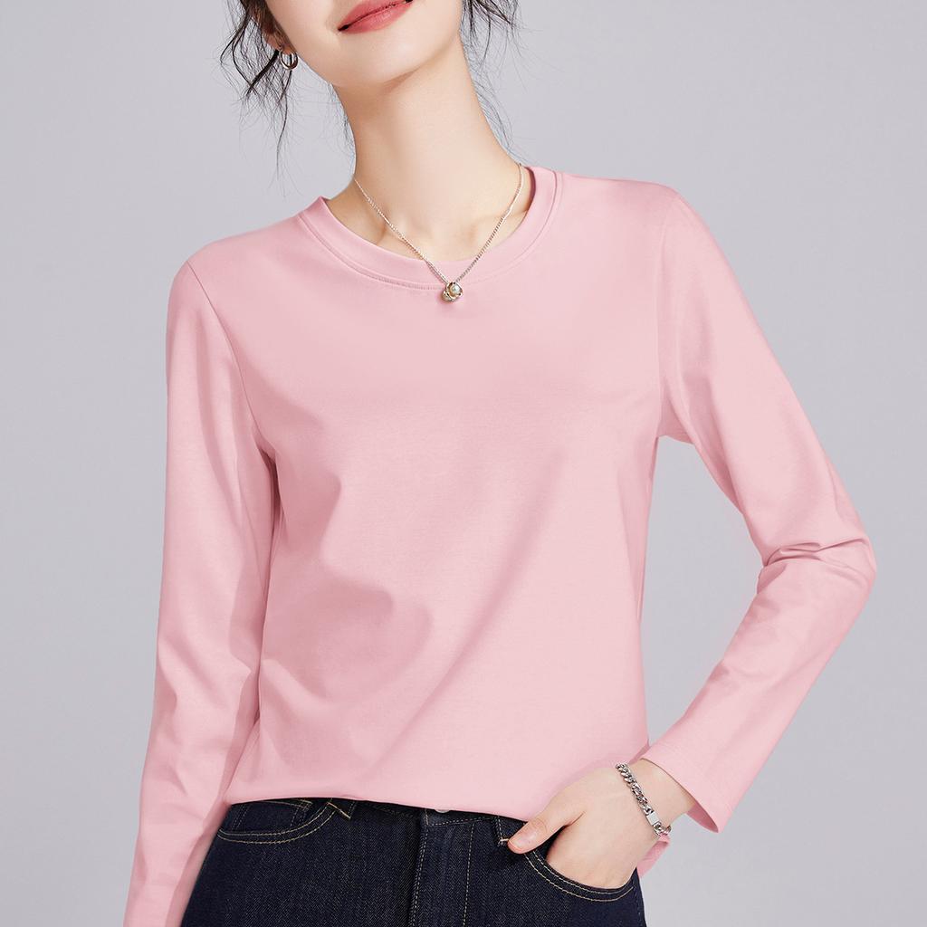 White Women's Long-sleeved Bottoming Shirt Spring and Autumn New Shirt with T-shirt Mercerized Cotton Stunning Top