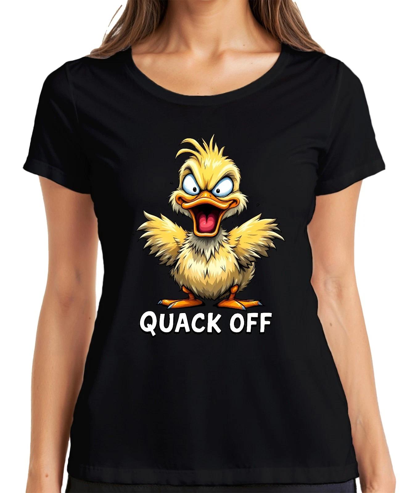 QUACK OFF freche Ente Cartoon lustig sarkastisch schwarzer Humor Damen T-Shirt XXXL