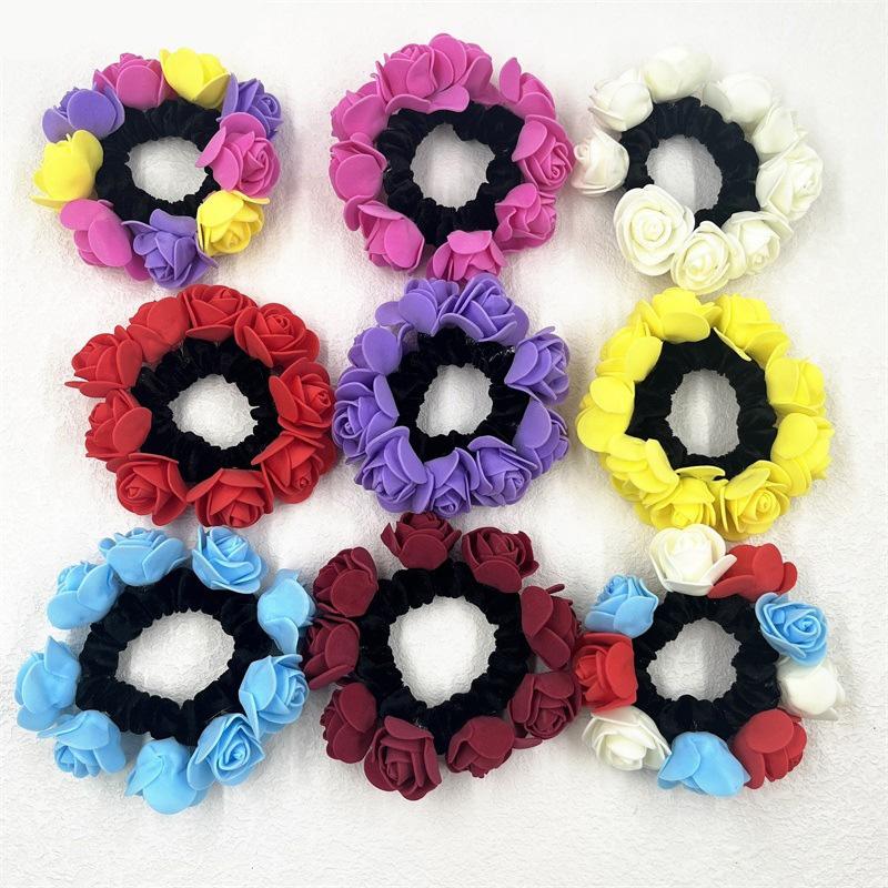 1Pc Hair Accessory Girls Hair Tie Hairgrip High Elasticity Women Foam Flower Hair Ring Rose