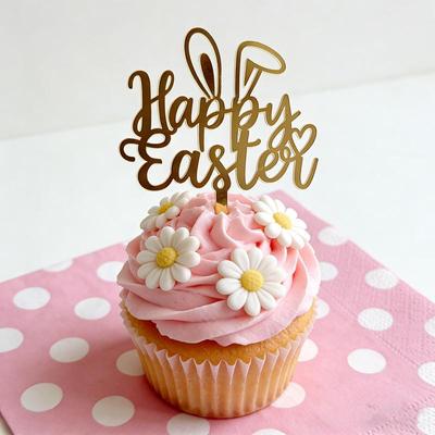 Easter Bunny Cake Topper Gold Acrylic Colored Rabbit Dessert Decoration Kids Party Festival Baking Supplies