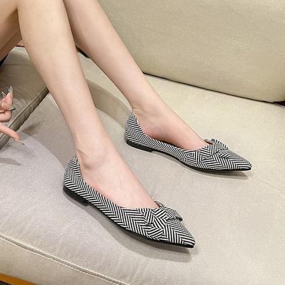 2024 Mode Ballerinas für Damen Einzelne Schuhe Spitz Elegant Büro-Lady Schuhe Streifen Marke Ballerinas Übergröße 41 A4600