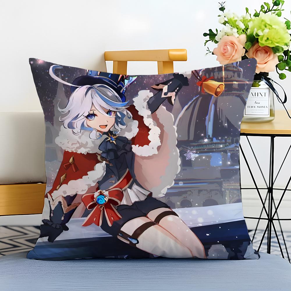 Game Genshin Furina Cushion Cover Washable Linen Pillowcase Soft For Sofa Bed Cozy Home Room Decor
