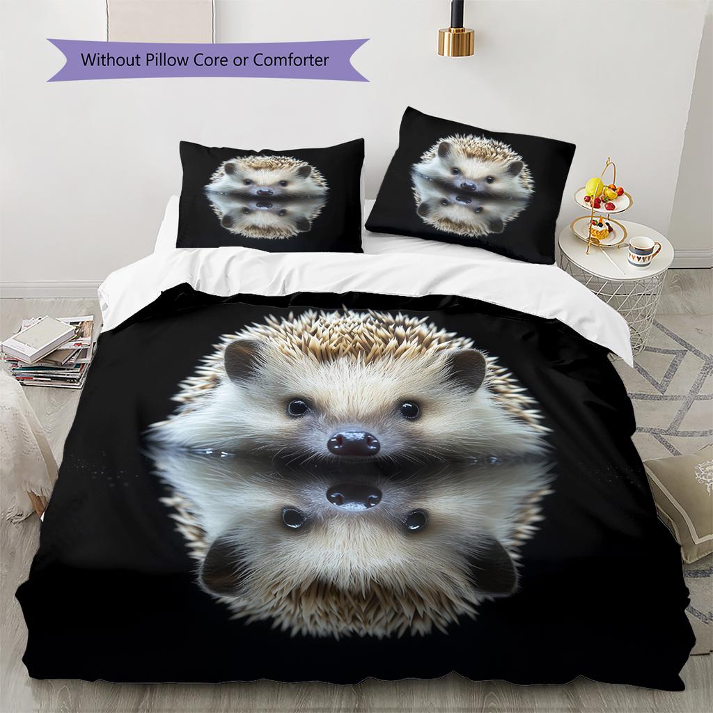 Black Hedgehog Pattern Bedding Home Decoration Birthday Gift (1 * Duvet Cover + 2 * Pillowcase, Without Core)
