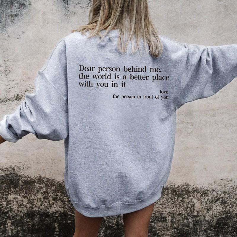 Womens Oversized Long Sleeve Hoodless Sweatshirt With Letter Print Fleece-Lined Round Neck Streetwear Style