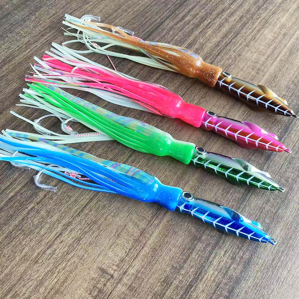 Leuchtende galvanisierte Oktopus-Tintenfisch-Köder, Doppelhaken, 60-200g Blei-Fisch Eisenplatten-Köder.