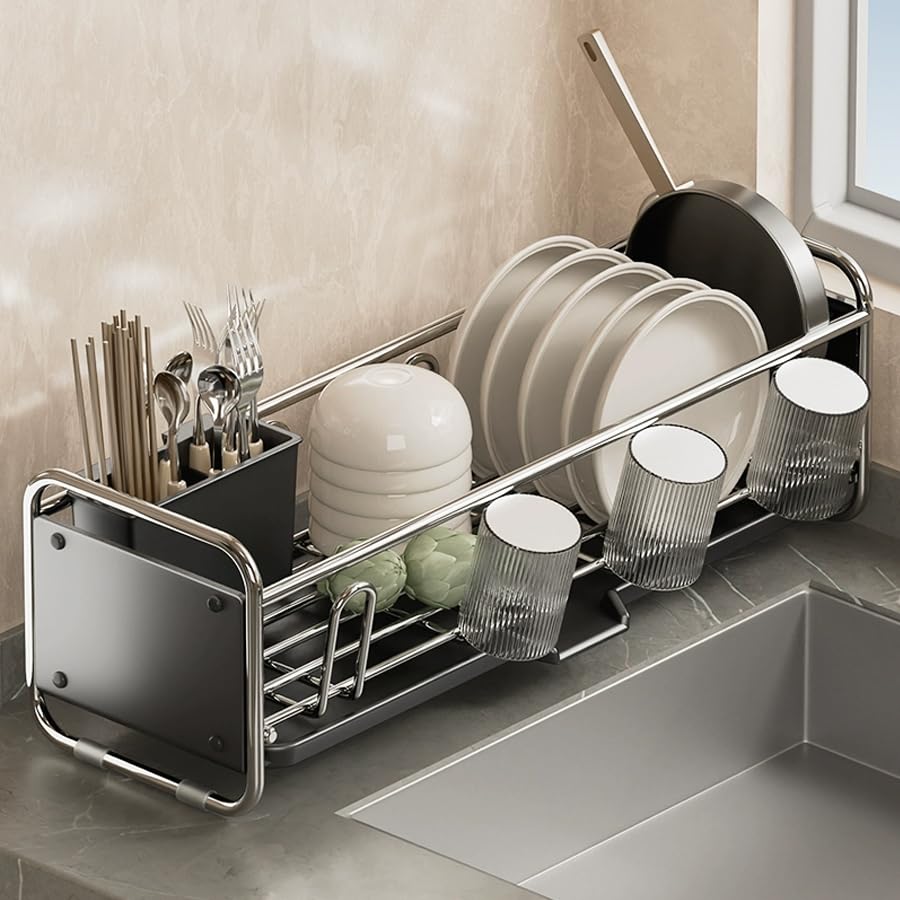 

Zilnox Сушилка для посуды над большой кухонной раковиной для сушки палочек для еды, ширина 43 х глубина 17 х высота 17 см, сушилка, тонкая, раковина, вместимость, корзина, корзина, полка,