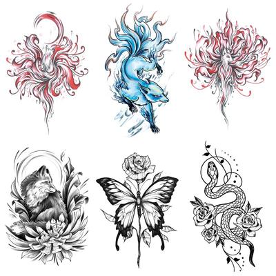 Nine-Tailed Fox Other Side Flower Color Water Transfer Simulated Tattoo Arm Half Arm Back Tattoo Sticker